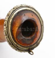 cca 1860 Faragott tajtékpipa antik ezüst (Ag.) tetővel és peremmel, jelzett, jó állapotban, h: 15 cm...