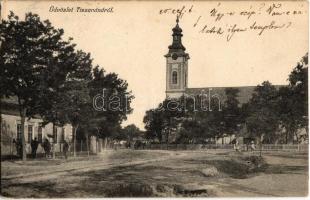 1912 Tiszanána, utcakép református templommal
