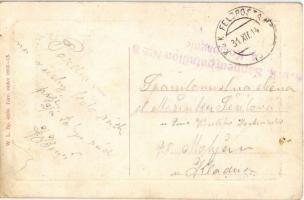 1914 Újvidék, Novi Sad; Erzsébet tér, hirdetőoszlop, zsinagóga a háttérben. W.L. Bp. 6376. / square,...