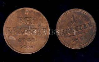 1848. 1kr T:3 ph. + Ausztria/magyar verdejel 1851B 1Kr T:3 apró ph.
