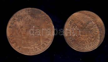 1848. 1kr T:3 ph. + Ausztria/magyar verdejel 1851B 1Kr T:3 apró ph