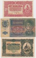 1913-1920. 6db-os vegyes magyar korona bankjegy tétel, közte osztrák és román felülbélyegzéssel T:III,III-