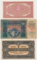 1913-1920. 6db-os vegyes magyar korona bankjegy tétel, közte osztrák és román felülbélyegzéssel T:II...