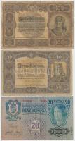 1913-1920. 6db-os vegyes magyar korona bankjegy tétel, közte osztrák és román felülbélyegzéssel T:II...