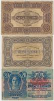 1913-1920. 6db-os vegyes magyar korona bankjegy tétel, közte osztrák és román felülbélyegzéssel T:II...