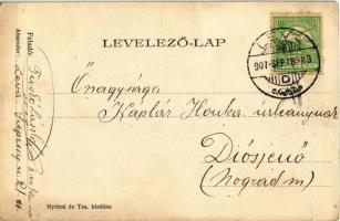 1907 Léva, Levice; Kossuth Lajos tér, piac, Lang Központi szálloda és kávéház, Osztrák-Magyar Bank m...