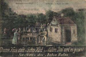 1915 Budapest II. Hűvösvölgy, Balázs Antal vendéglője anno 1800, étterem reklámlapja (EK)