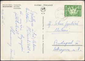 1952 Helsinki, Homonnay Tibor rúdugró üdvözlő sorai és aláírása az olimpiai játékokról küldött levelezőlapon
