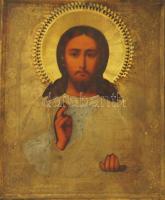 XIX. századi orosz ikonfestő: ikon  réz okláddal 22x27cm