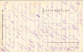 Nagyszeben, Hermannstadt, Sibiu; Disznódi utca, villamos, M. Breckner üzlete, magyar zászlók, Meltze...