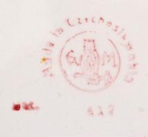 Jelzett csehszlovák fajansz-fém tálca, repedéssel, 28×23 cm