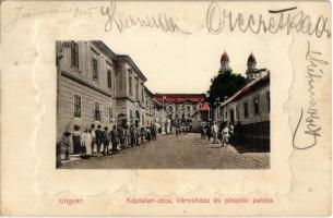 Ungvár, Uzshorod, Uzhorod; Káptalan utca, Városháza, püspöki palota. Kiadja Balázs Soma / street, town hall, bishops palace