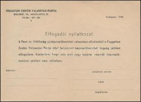 cca 1948 a Független Zsidók Választási Pártja meghívója, ill. elfogadói nyilatkozata