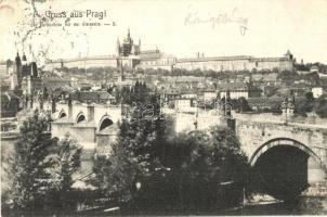 1907 Praha, Prag, Prague; Die Karlsbrücke mit der Kleinseite / Malá Strana, Karluv most / bridge, castle