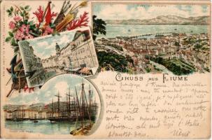 1897 (Vorläufer!) Fiume, Rijeka; Corso, Von Tersatto, vom Hafen / street, view from Trsat and the harbour. Carlo Spiess & Co. floral, litho (fl)