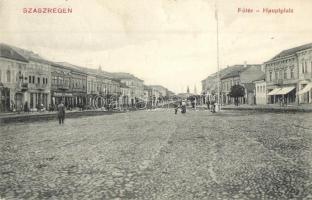 1913 Szászrégen, Reghin; Hauptplatz / Fő tér, üzletek. Kiadja Bischitz I. / main square, shops