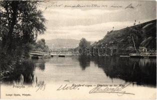 1905 Pöstyén, Pistyan, Piestany; Átkelés a Vág folyón komppal. Lampl Gyula kiadása / Überfuhr an der Wag / ferry crossing on river Váh