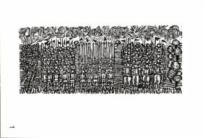 1974 Magyar kisgrafika 18x25cm, 600 sorszámozott példányban készült ajándék mappa benne 12 magyar grafikus kisgrafikája