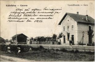 1916 Kákófalva, Cacova, Gradinari; Vasútállomás / Bahnhof / Gara / railway station