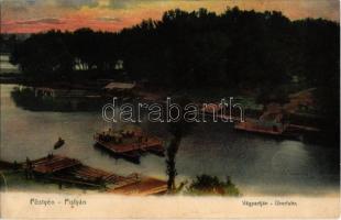 1907 Pöstyén, Pistany, Piestany; Überfuhr / Átkelés a Vág folyón komppal. Künzler kiadása / crossing River Váh by ferry