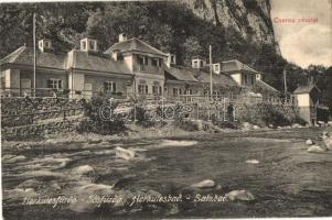 1917 Herkulesfürdő, Baile Herculane; sós fürdő, Cserna folyó részlete / salt spa, bathing house, Cerna riverside (EK)