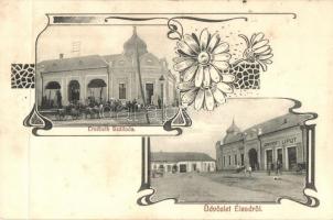 1915 Élesd, Alesd; Erzsébet szálloda, Jakabfi Lipót üzlete és saját kiadása / hotel, publisher's shop. Art Nouveau (fa)