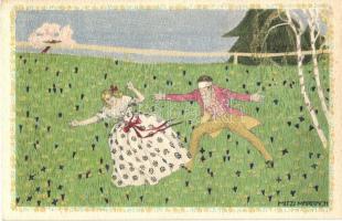 Couple, lady and blindfolded man. B. K. W. I. 670-3. art postcard s: Mitzi Marbach (EK)