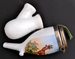 Porcelán pipa, szarvas díszítéssel, matricás, jelzés nélkül, kis kopásnyomokkal, h: 12 cm