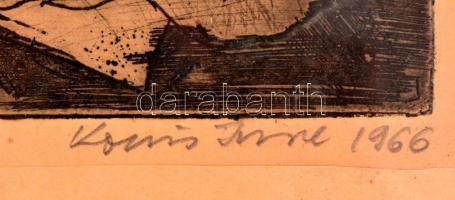 Kocsis Imre (1940-): Nyár. Rézkarc papír, jelzett, üvegezett keretben, 25×39 cm