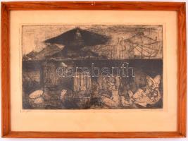 Kocsis Imre (1940-): Nyár. Rézkarc papír, jelzett, üvegezett keretben, 25×39 cm