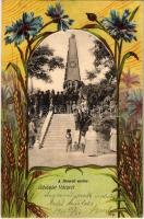 1901 Vác, Honvéd szobor felavatási ünnepsége, emlékmű az 1848-49-es forradalom és szabadságharcban elesettek emlékére. Art Nouveau, litho keret (ázott sarok / wet corner)