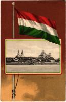 Vác, Dunaparti korzó. Magyar zászlós litho keret / Hungarian flag litho frame
