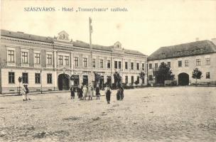1914 Szászváros, Broos, Orastie; Hotel Transsylvania szálloda, Caffee Eisenburger kávéház / street view, hotel, café