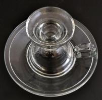 Üveg sétagyertyatartó, gyertyával, hibátlan, d: 14 cm, m: 8 cm