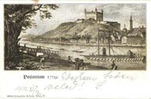 1901 Pozsony, Pressburg, Bratislava; Posonium anno 1709. Schneider & Lux 4004a / castle