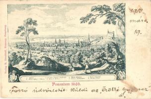 1900 Pozsony, Pressburg, Bratislava; Posonium anno 1649. Verlag R. Drodtleff / castle (fl)