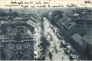 1916 Nagybecskerek, Zrenjanin, Veliki Beckerek; Totale / látkép, Hunyadi utca, piaci árusok, bódék / street view, market vendors, booths