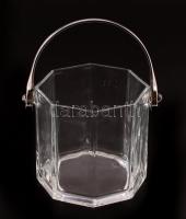 Üveg jégtartó, fém füllel, kopásnyomokkal, m: 12 cm, d: 12 cm