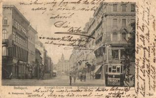 1903 Budapest V. Kossuth Lajos utca, villamos, üzletek. Kiadja H. Kampmann (EB)