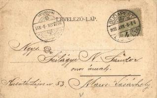 1903 Budapest V. Kossuth Lajos utca, villamos, üzletek. Kiadja H. Kampmann (EB)