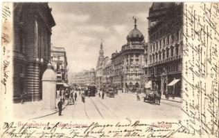 1899 Budapest VIII. Erzsébet körút (Blaha Lujza tér), villamos, üzletek. D. K. Bp. 1. (EK)