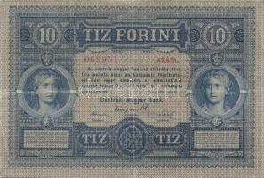 1880. 10Ft T:II/III- vízszintesen és függőlegesen keresztbe hajtva, szakadás nélkül!
