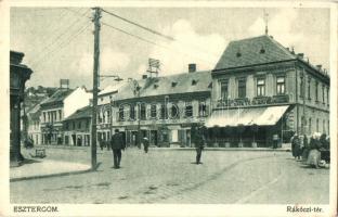 Esztergom, Rákóczi tér, Kiss Gábor üzlete, Központi kávéház, piaci árusok (EK)