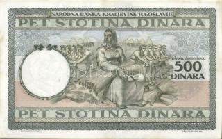 Jugoszlávia 1935. 500D T:I- foltos