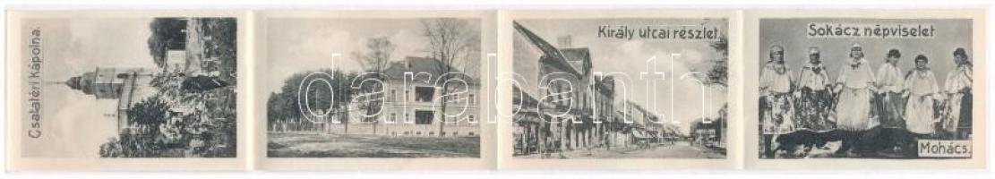 Mohács, Városháza, leporellólap belül: Király út a városi bérpalotával, Kir. Adóhivatal, automobil, ...