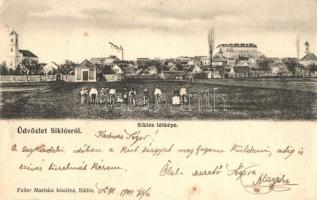 1904 Siklós, látkép templomok, vár. Kiadja Feiler Mariska (EK)