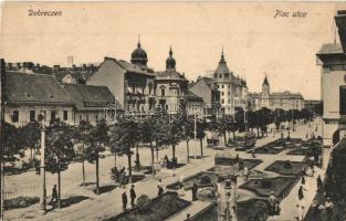 1924 Debrecen, Piac utca, Debreczen szálloda, hirdetőoszlop, villamos