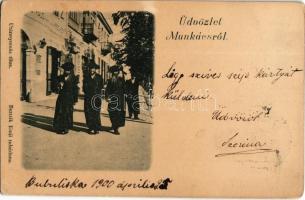 1900 Üdvözlet Munkácsról! Zsidó férfiak az utcán. Bertsik Emil tulajdona / Greetings from Mukacheve (Mukacevo), Jewish men on the street