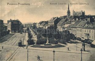 1913 Pozsony, Pressburg, Bratislava; Kossuth Lajos tér, villamos, vár, Koronázótemplom. Kiadja Sudek Antal / square, tram, castle, church (EK)