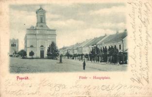 1900 Poprád (Tátra, Magas Tátra, Vysoké Tatry); Fő tér, templom / main square, church (apró sarokhiány / tiny corner shortage)